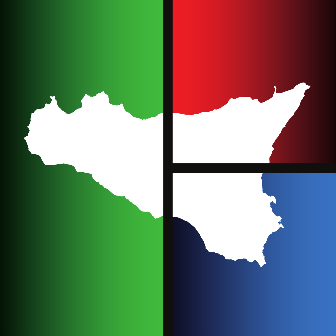 Mappa della Sicilia divisa nelle tre macro-aree: ovest, nord-est, sud-est